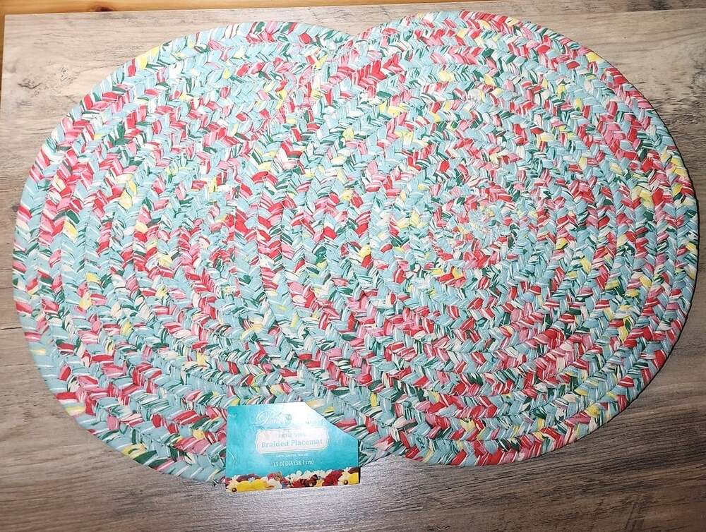 The Pioneer Woman Vintage Floral Braided Placemat Teal Set of 2 ~ 15" Round